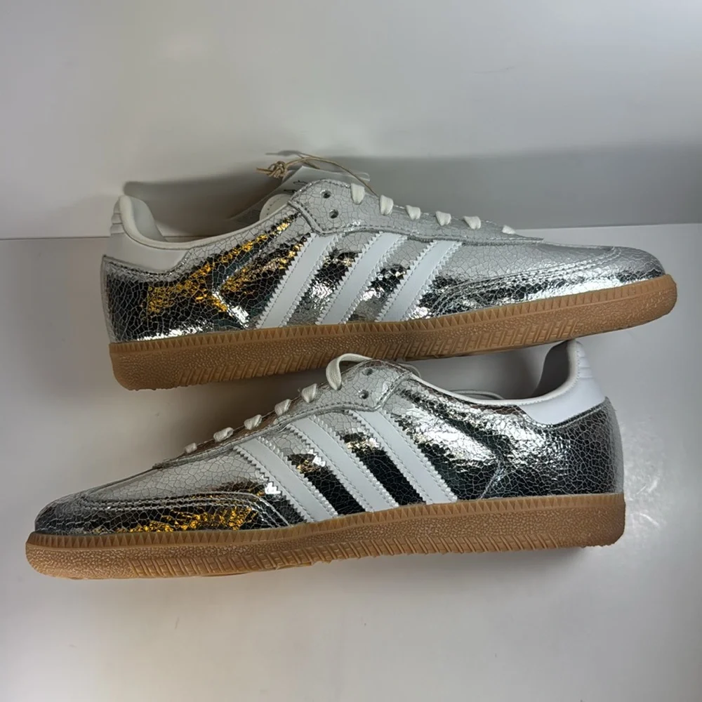 Adidas Samba OG Metallic Silver Cracked Leather Women’s Size 8 Sneakers - Picture 7 of 12